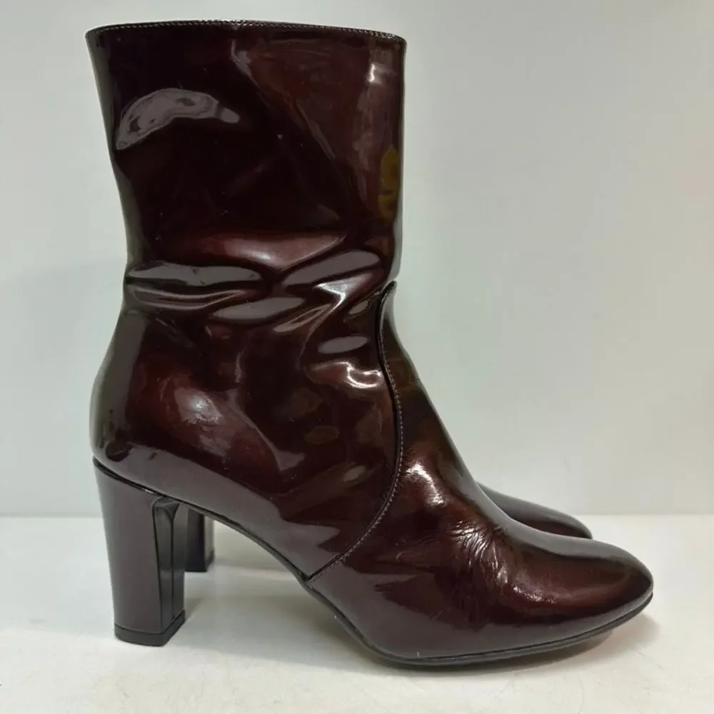 WORN TWICE Aquatalia Women's Burgundy Patent Leather Boots Heels Size Zip 10 M